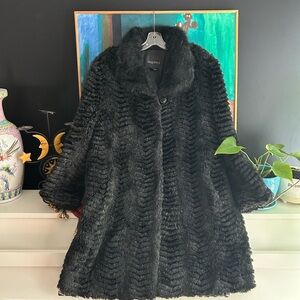 Vintage 1980s Sequence Black Faux Fur Coat 13/14